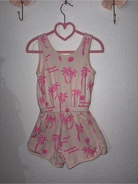 Zara Cream Romper with Hot Pink Palm Print